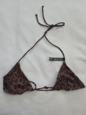 New Leopard Triangle Bikini Top - Brown